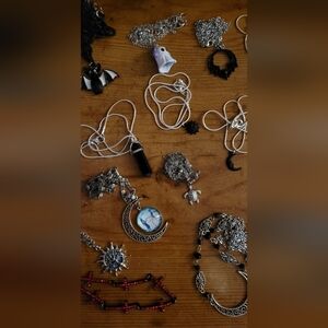 Silver and Black Crescent Moon Pendant Necklace